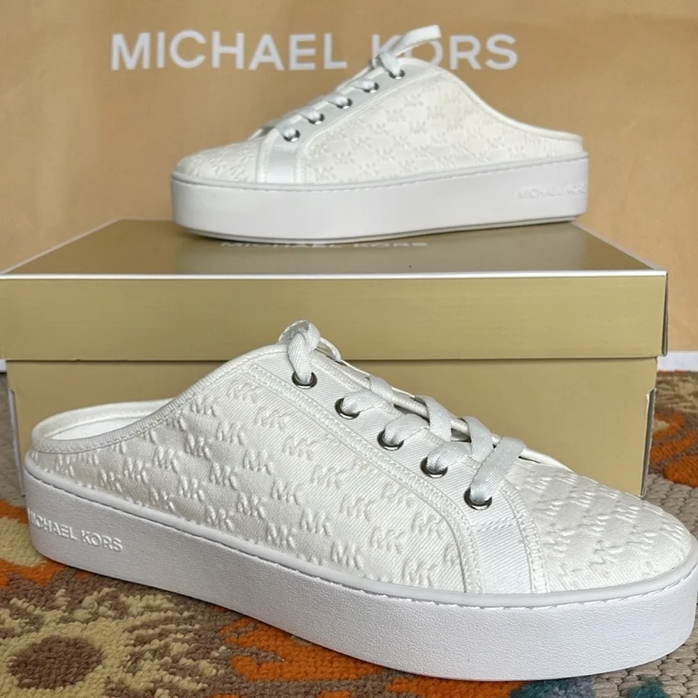 Michael Kors POPPY SLIDE SNEAKERS MK DEBOSSED WASHED DENIM 49T4POFP2D Platforms